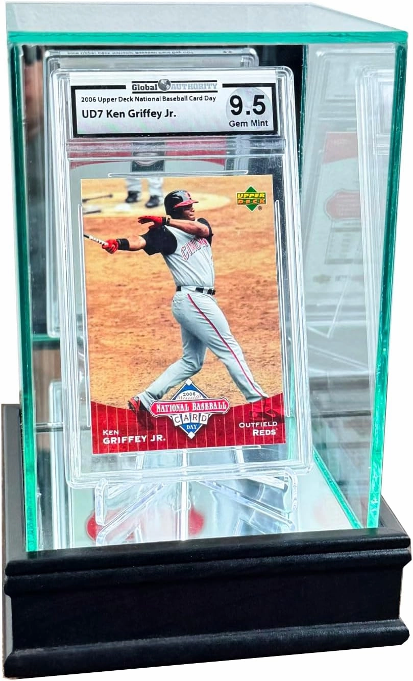 Single Graded Sports Card Glass Display Case | UV Protected Glass and Real Wood Moulding | Protects Graded Trading Cards