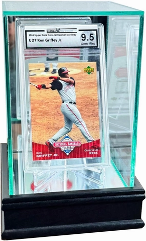 Single Graded Sports Card Glass Display Case | UV Protected Glass and Real Wood Moulding | Protects Graded Trading Cards