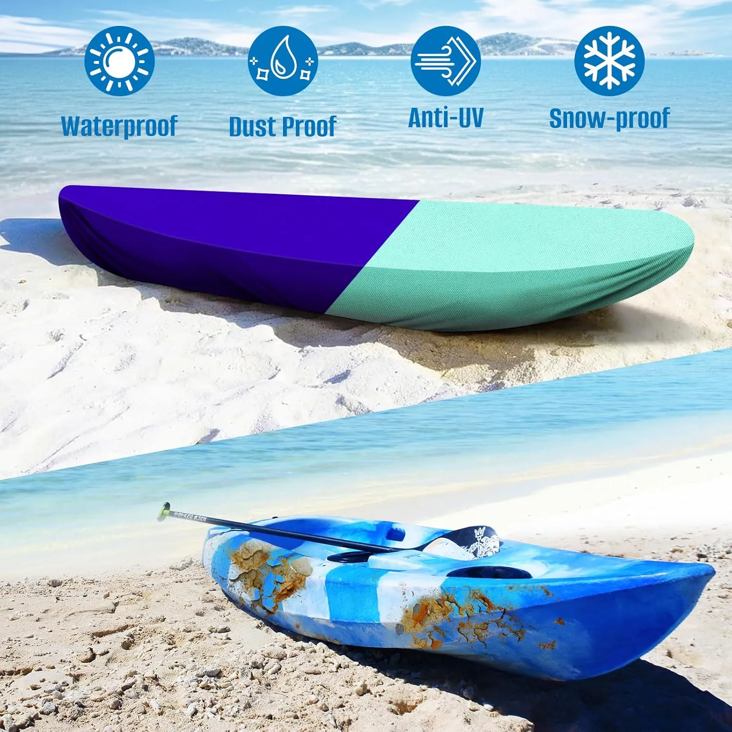 SIRUITON Kayak Cover 9-13FT 420D Waterproof for Outdoor Dust Storage Cover-UV Protection Paddle Board Covers for Canoe, Paddle Board, SUP, and Kayak Boat