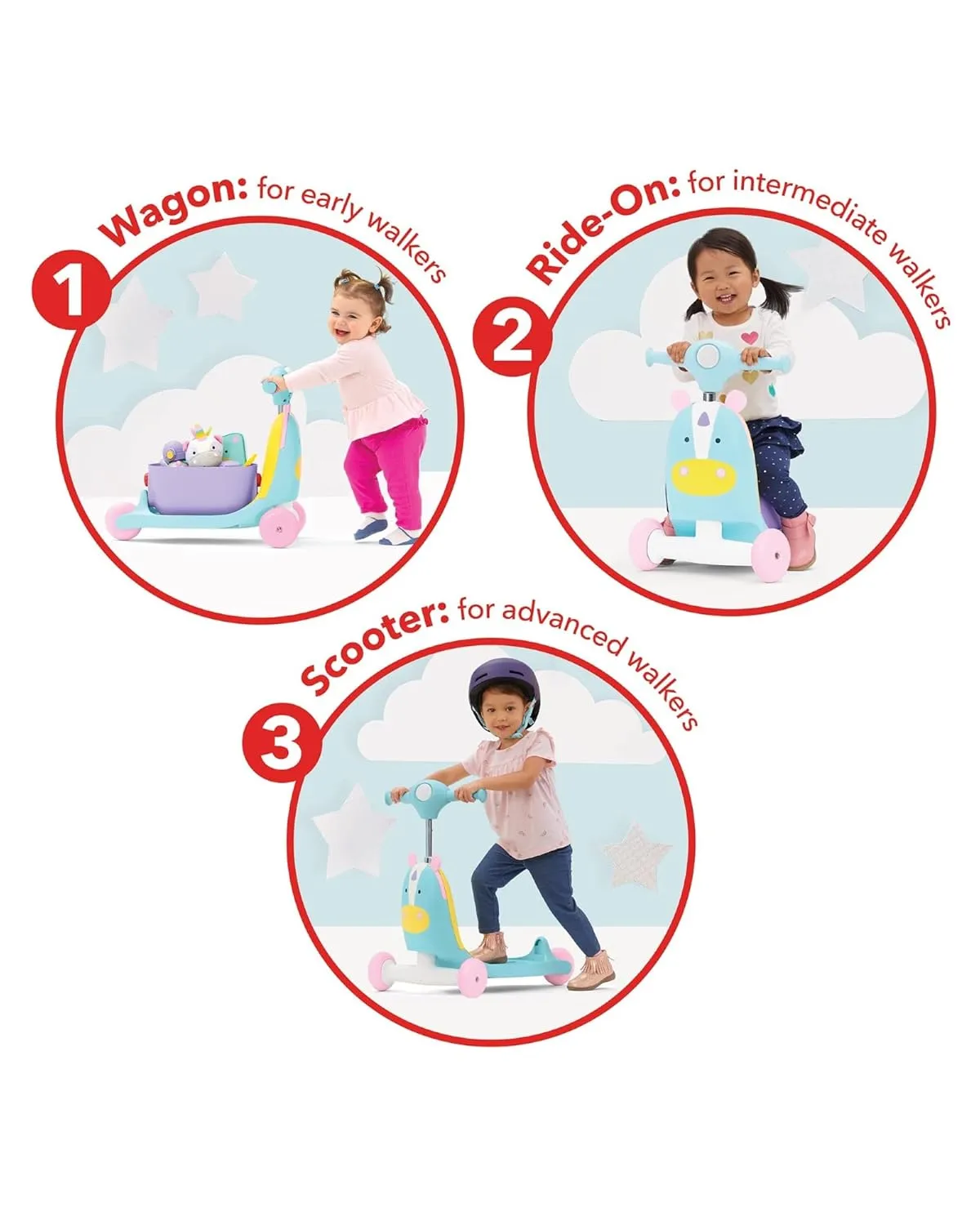 Skip Hop 3-in-1 Baby Activity Push Walker to Toddler Scooter, Zoo Unicorn & Baby Snack Container, Zoo Snack Cup, Unicorn, PP, ABS, TPR