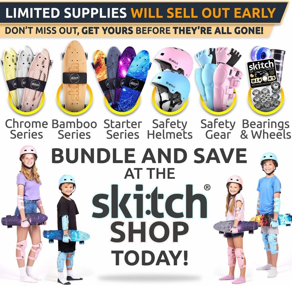 SKITCH Skateboard Protective Safety Gear Set for Kids and Teens | Premium Lycra Sport Knee Pads   Elbow Pads   Wrist Guards   Carry Bag | Scooter Roller Skate Inline Skating Rollerblading