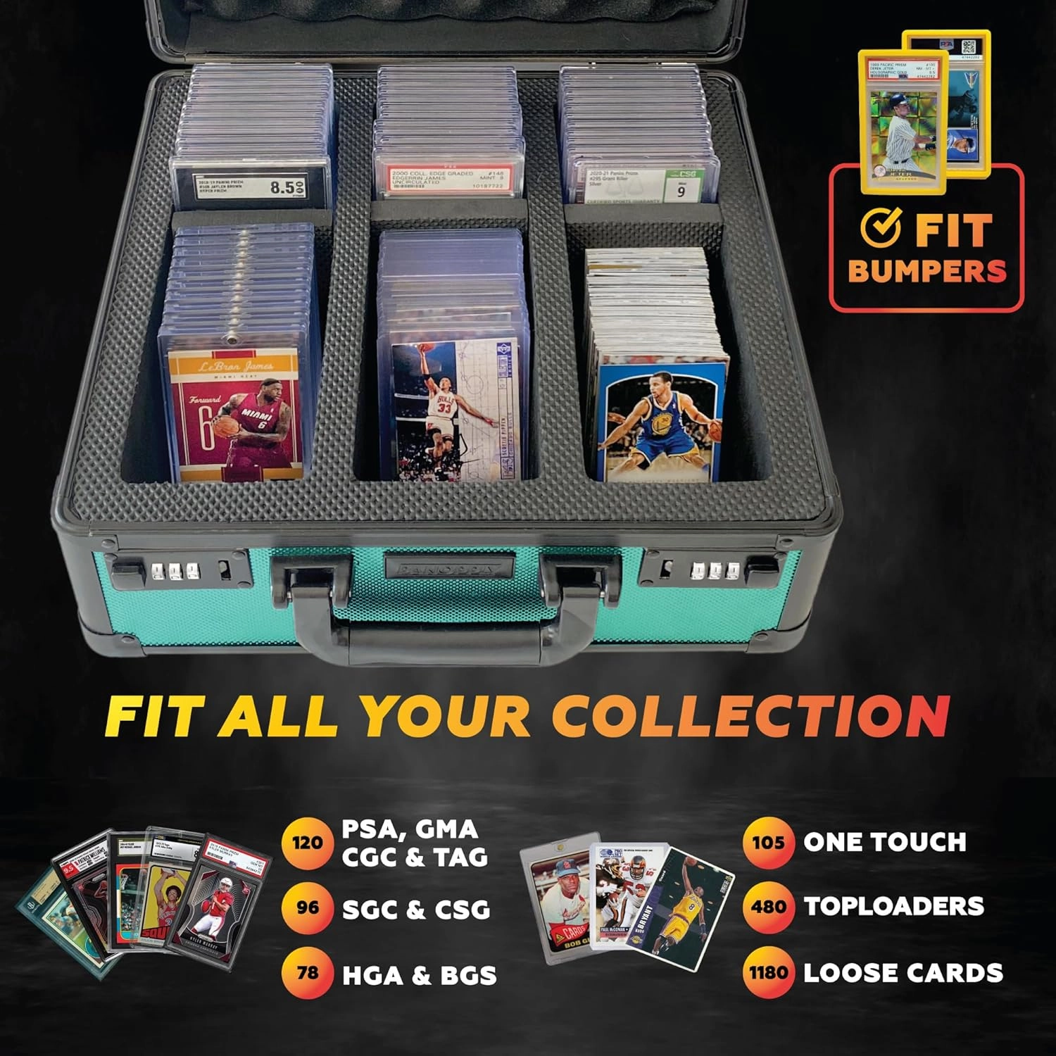 SLAB ARMOR FUSION 120  3 Row Psa Graded Card Storage Box Graded Card Case Psa Slab Case for Graded Cards Psa Card Case Baseball Card Cases for Sports Cards Storage (Green)
