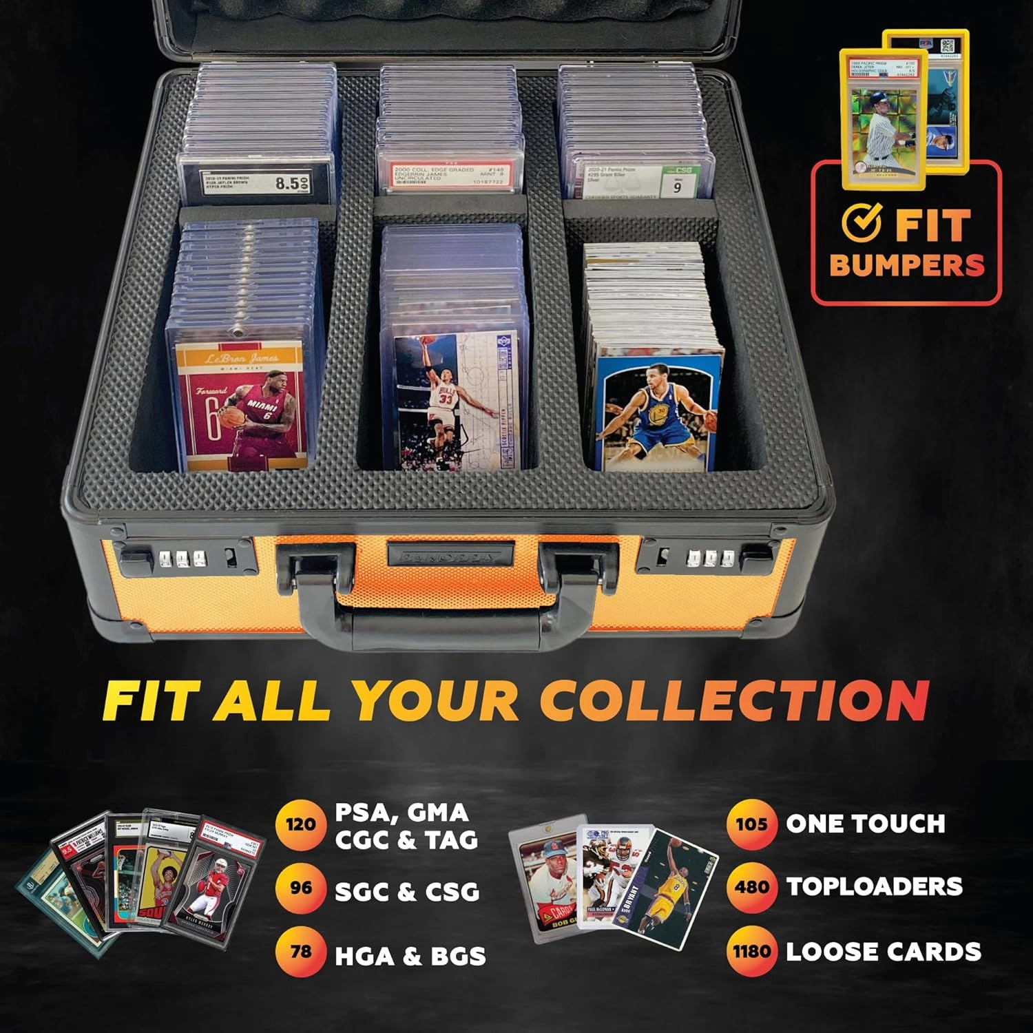 SLAB ARMOR FUSION 120  3 Row Psa Graded Card Storage Box Graded Card Case Psa Slab Case for Graded Cards Psa Card Case Baseball Card Cases for Sports Cards Storage (ORANGE)