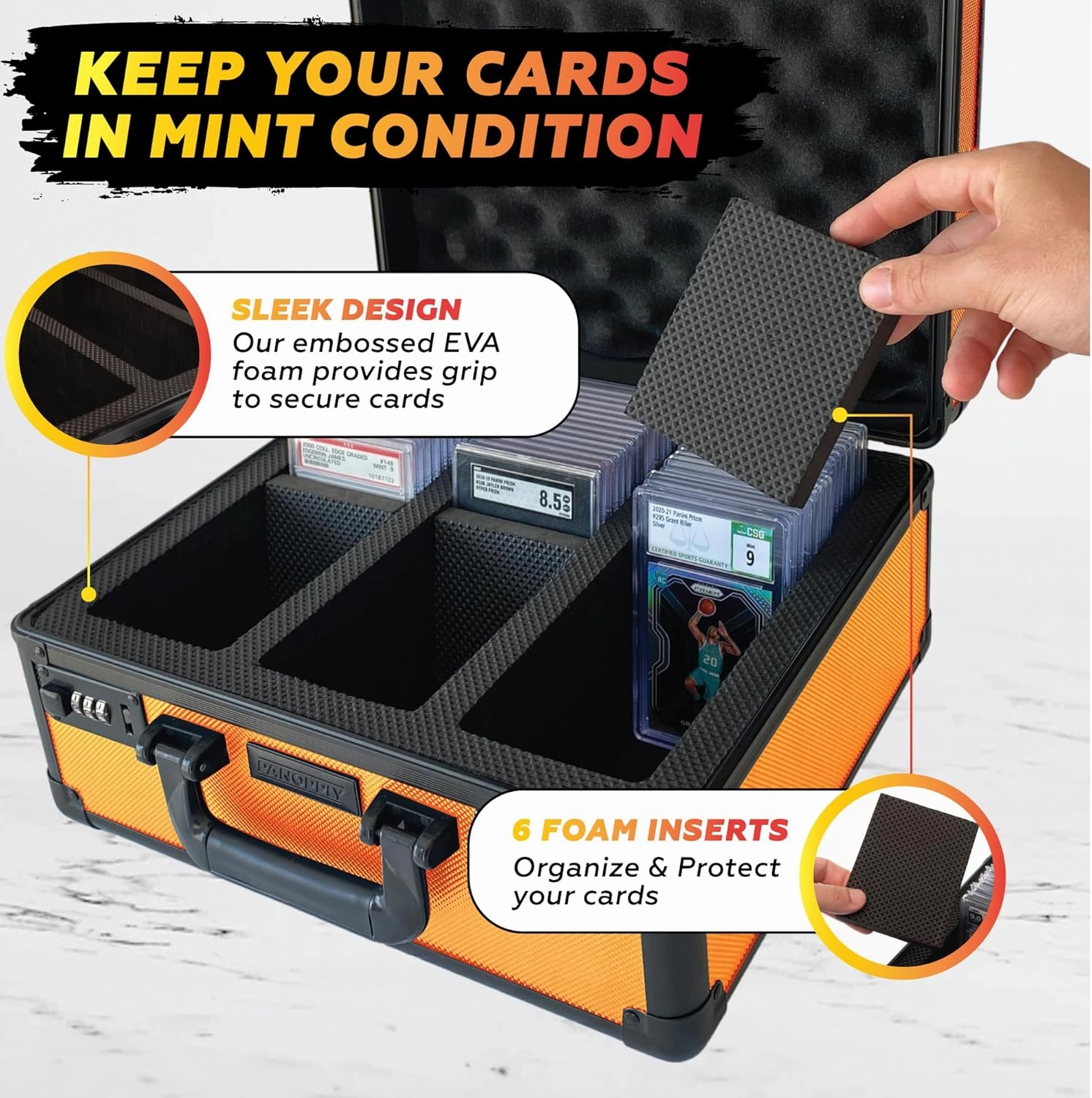 SLAB ARMOR FUSION 120  3 Row Psa Graded Card Storage Box Graded Card Case Psa Slab Case for Graded Cards Psa Card Case Baseball Card Cases for Sports Cards Storage (ORANGE)