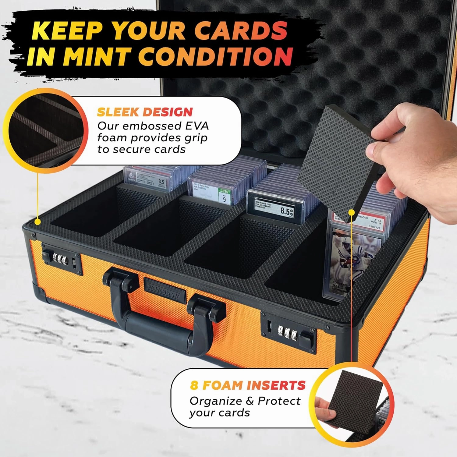 SLAB ARMOR FUSION 160  4 Row Psa Graded Card Storage Box Graded Card Case Psa Slab Case for Graded Cards Baseball Card Cases for Sports Cards Storage (ORANGE)