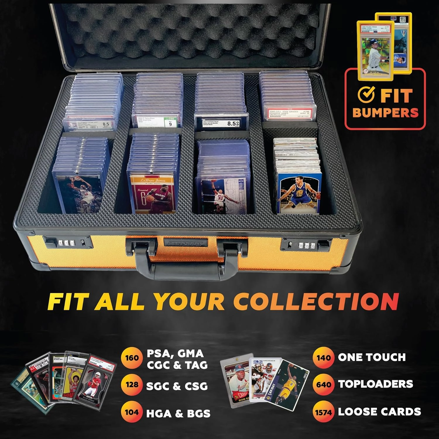 SLAB ARMOR FUSION 160  4 Row Psa Graded Card Storage Box Graded Card Case Psa Slab Case for Graded Cards Baseball Card Cases for Sports Cards Storage (ORANGE)