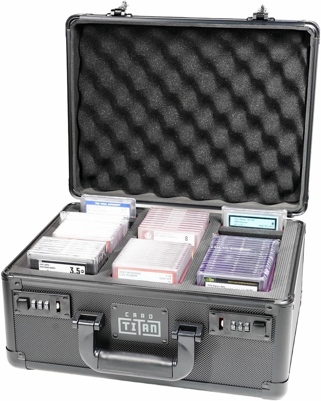 Slab Safe Premium Trading Card Storage Box - 3 Row Lockable Sports Card Case with Laser Cut Foam Interior - Holds up to 108 PSA Graded Card Slabs (3 Rows)