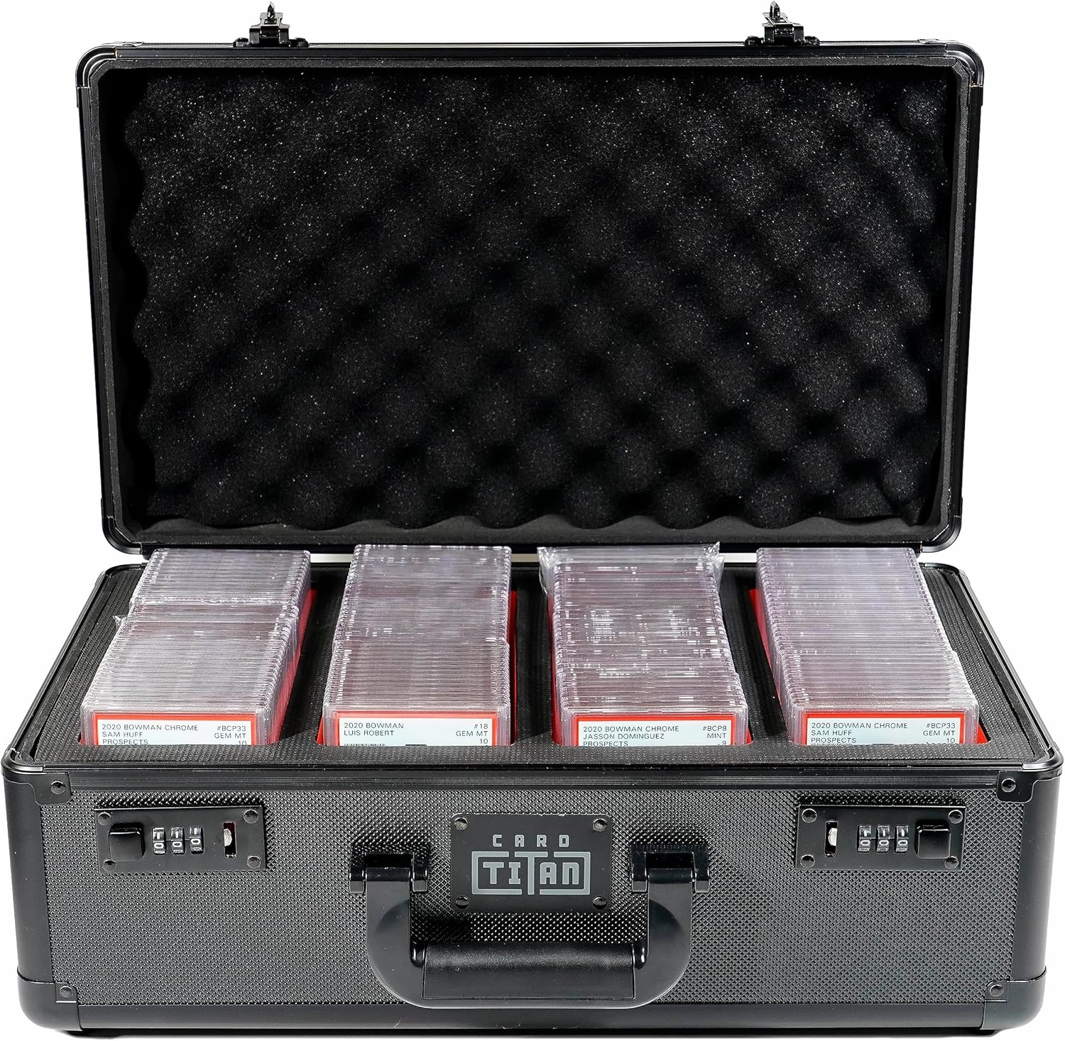 Slab Safe Premium Trading Card Storage Box - 4 Row Lockable Sports Card Case with Laser Cut Foam Interior - Holds up to 144 PSA Graded Card Slabs (4 Rows)