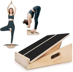 Slant Board for Calf Stretching 2-in-1 Professional Wooden Slant Board & Balance Board Adjustable Incline Stretch Wedge Physical Therapy Slant Boards for Knees Ankle Heel Feet Leg