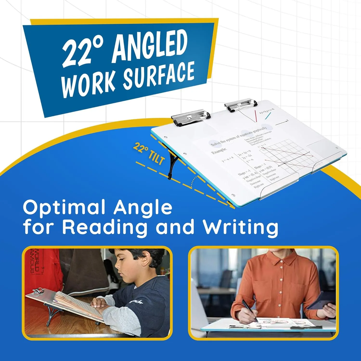 Slant Board for Writing – Adjustable Magnetic Whiteboard & 22° Angle Ergonomic Desk for Reading, Writing, Drawing and Studying – Portable Tabletop Stand for Students and Teachers - Blue