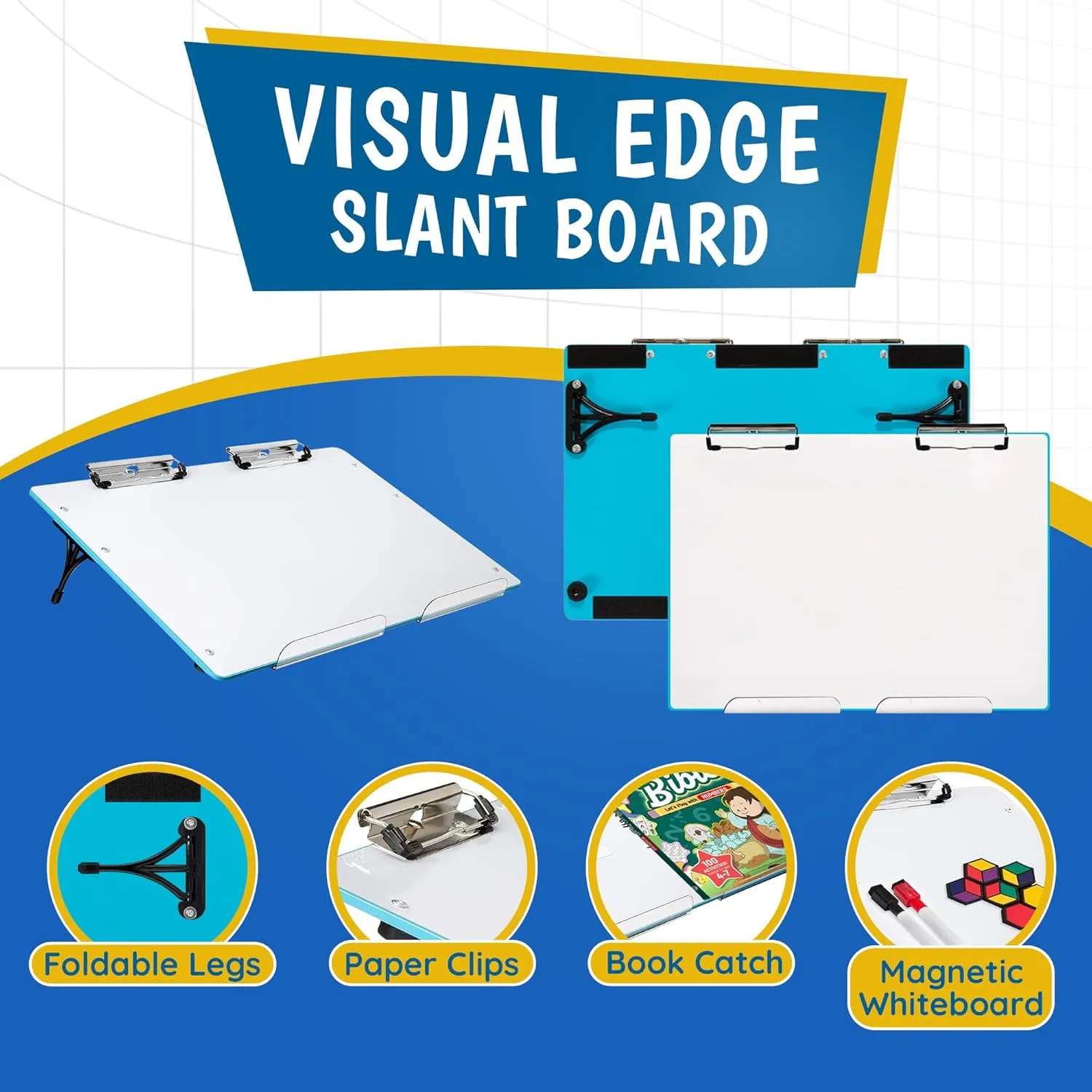 Slant Board for Writing – Adjustable Magnetic Whiteboard & 22° Angle Ergonomic Desk for Reading, Writing, Drawing and Studying – Portable Tabletop Stand for Students and Teachers - Blue