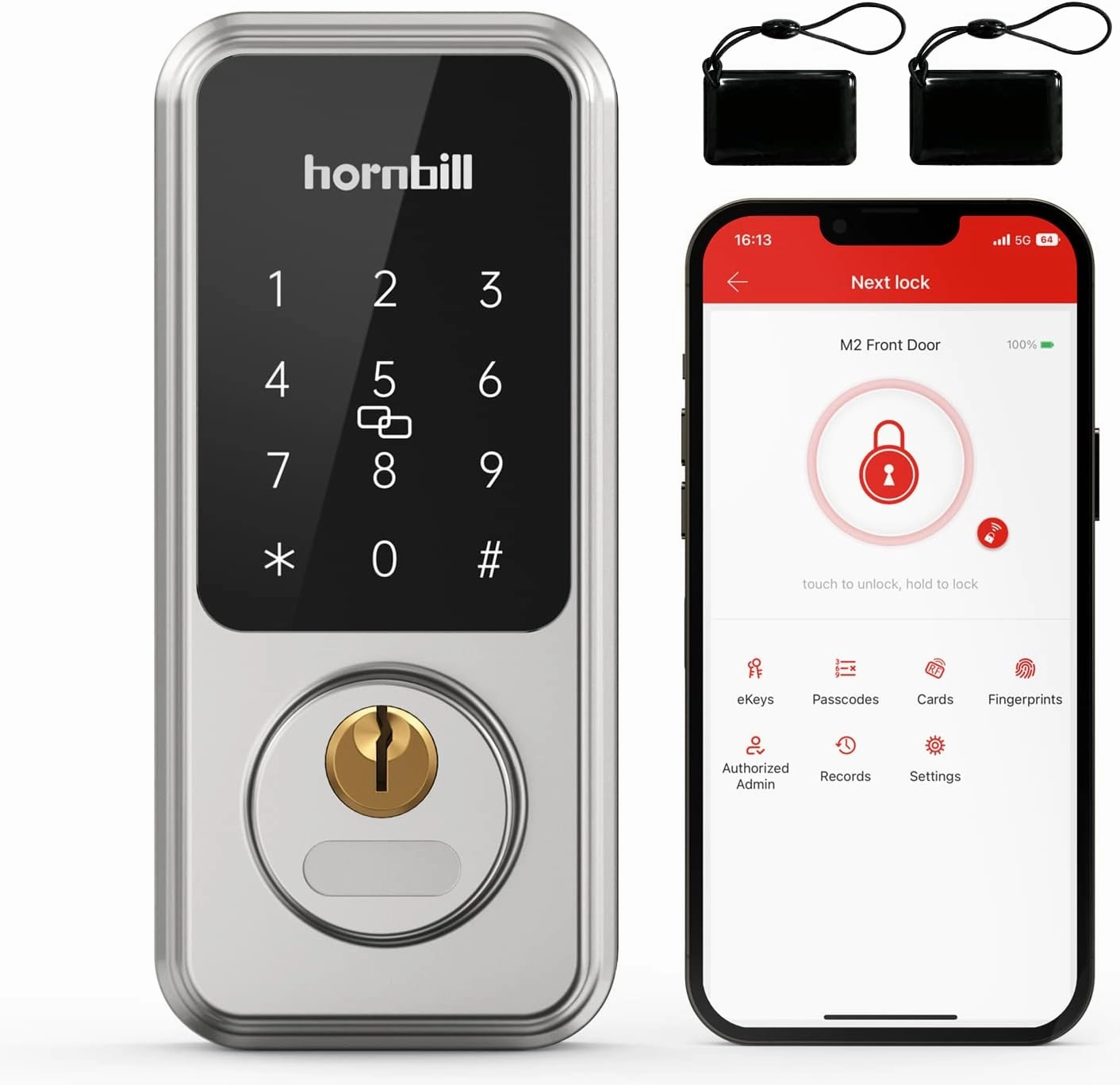 Smart Front Door Locks Deadbolt: Hornbill Keyless Entry Door Lock, Electronic Digital Door Lock with Keypad, Bluetooth Smart Deadbolt App Control, Auto Lock for Homes and Hotel