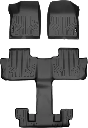 SMARTLINER Custom Fit Floor Mats 3 Row Liner Set Black Compatible with 2017-2022 GMC Acadia with 2nd Row Bucket Seats
