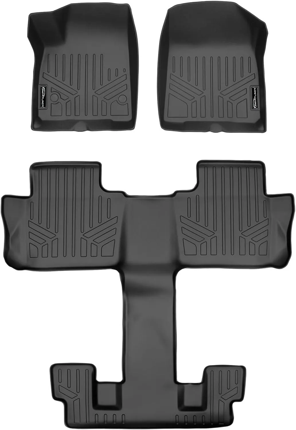 SMARTLINER Custom Fit Floor Mats 3 Row Liner Set Black Compatible with 2017-2022 GMC Acadia with 2nd Row Bucket Seats