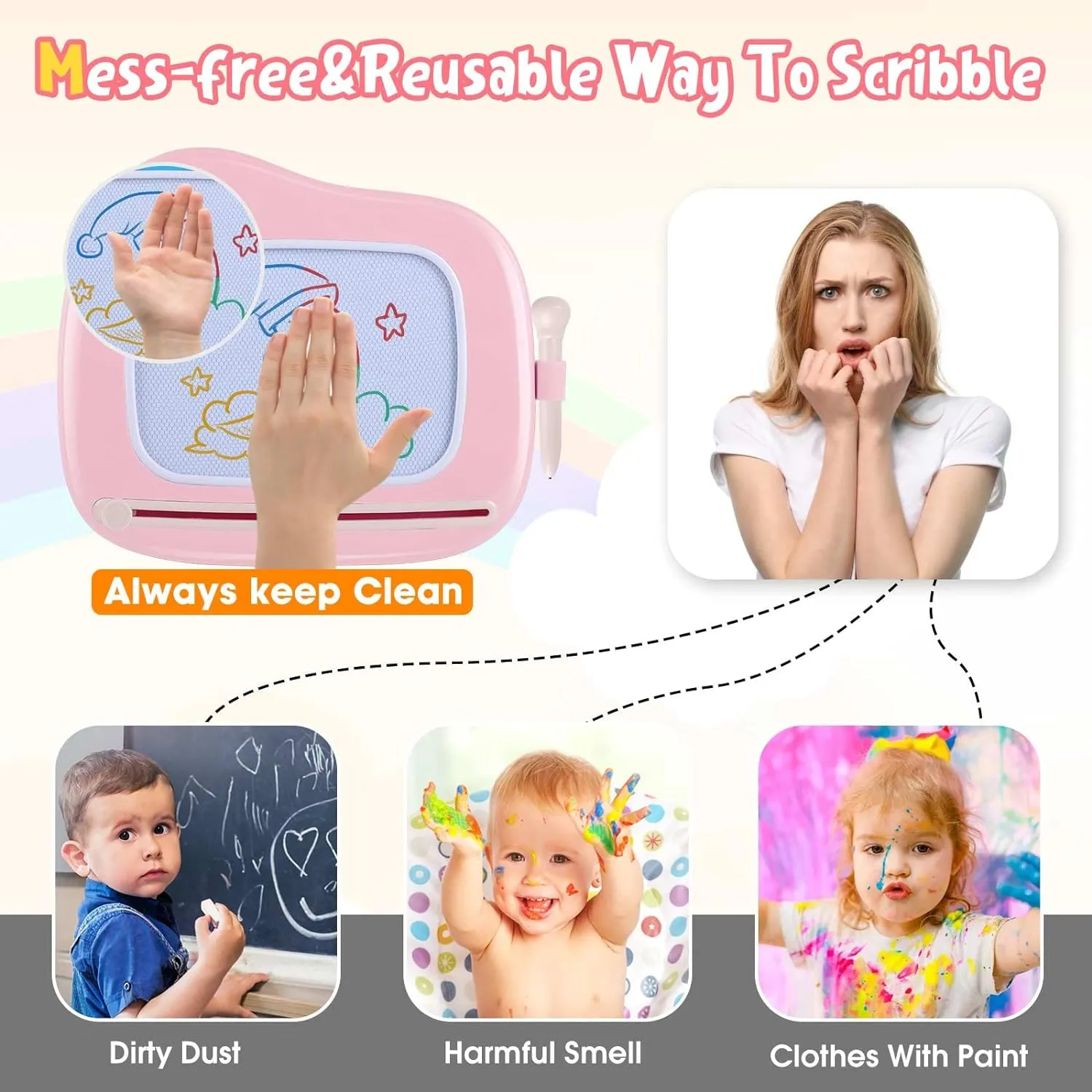 Smasiagon Magnetic Drawing Board for Kids- Girls Toys for Toddler 1-3 - Portable Doodle Board Educational Toys for Ages 2-4 - Birthday Gift Easter Basket Stuffers（Pink