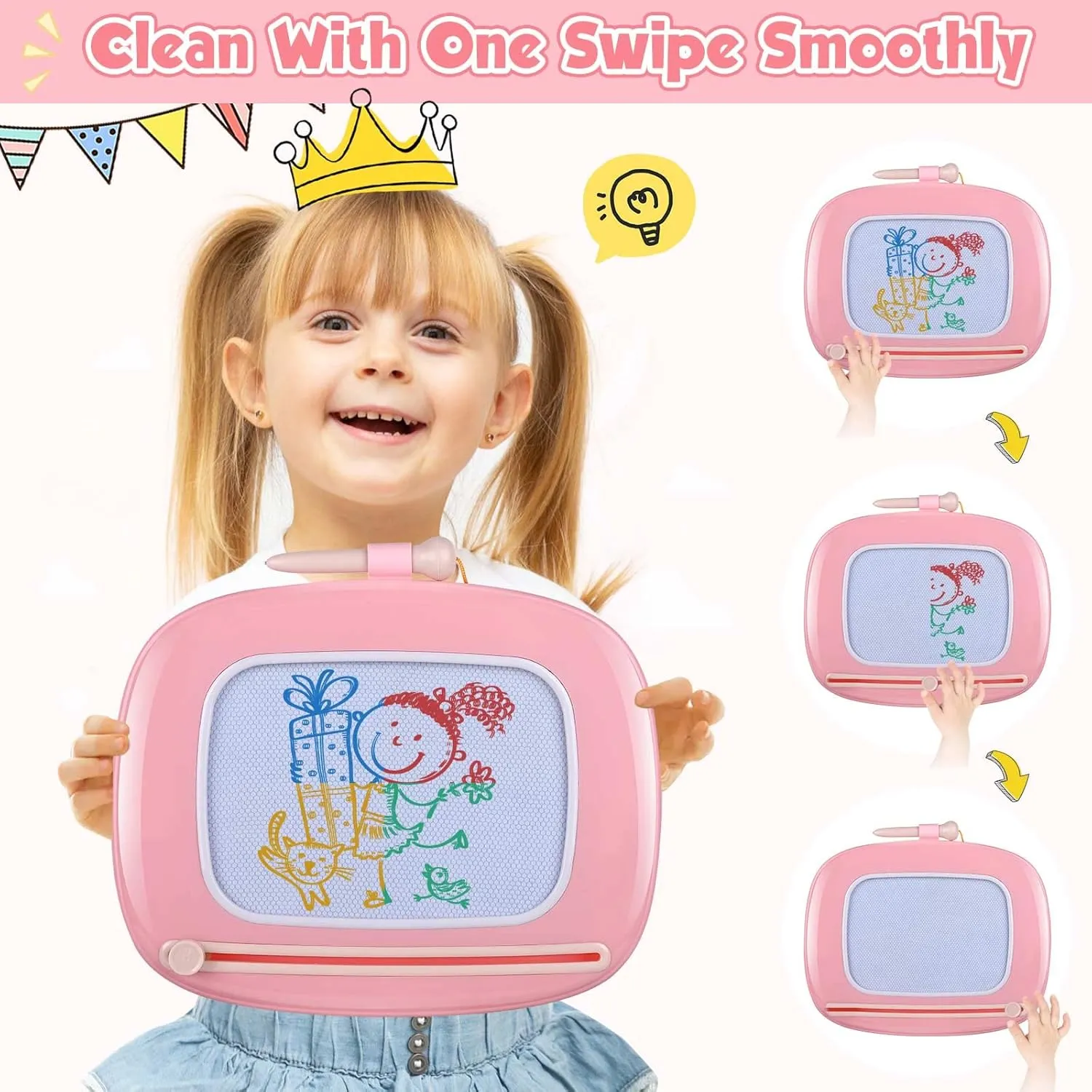 Smasiagon Toddler Toys Age 1-2, Magnetic Drawing Board, Early Learning Doodle Board Writing Painting Sketch Pad, Birthday Christmas Day Gifts for 1 2 3 Year Old (Pink)