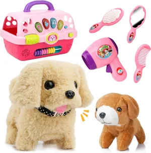 Smilesskiddo Puppy Toys for Kids - Pretend Play Dog Toys for Kids with Interactive Electric Dog, 7 Pieces Pet Care Playset with Carrier - Educational Toys for 3 4 5 6 Old Girls
