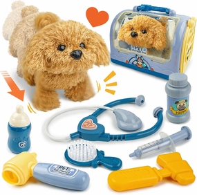 Smilesskiddo Vet Play Sets for Kids - Veterinarian kit for Kids with Interactive Electric Dog and Cage, Doctor Pretent Play Puppy Dog Toys for Boys Girls Toddlers Ages 2 3 4 5 6 7 Year Old