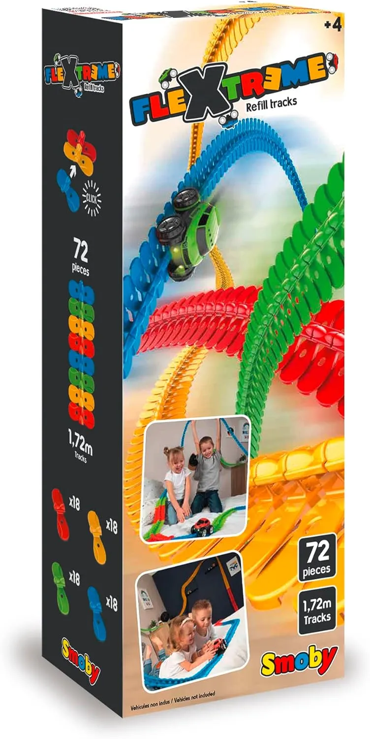 Smoby - FleXtreme - Track Refill - 1.72 m Additional Car Track - 72 Flexible and Adjustable Tracks - 190904, 7600180904WEB