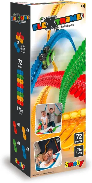 Smoby - FleXtreme - Track Refill - 1.72 m Additional Car Track - 72 Flexible and Adjustable Tracks - 190904, 7600180904WEB
