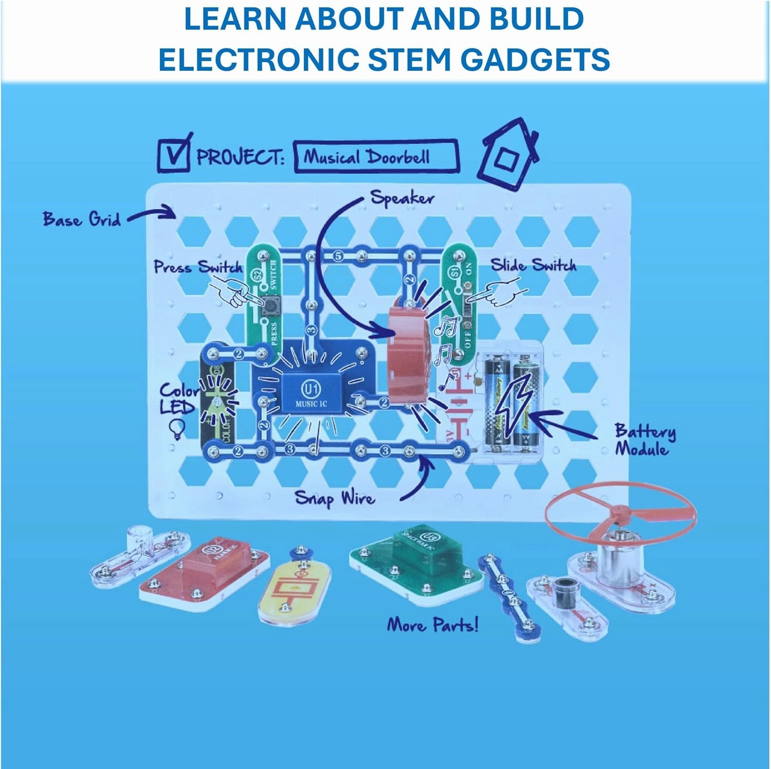 Snap Circuits Jr. SC-100 Electronics Exploration Kit, Over 100 Projects, Full Color Project Manual, 28 Parts, STEM Educational Toy for Kids 8  
