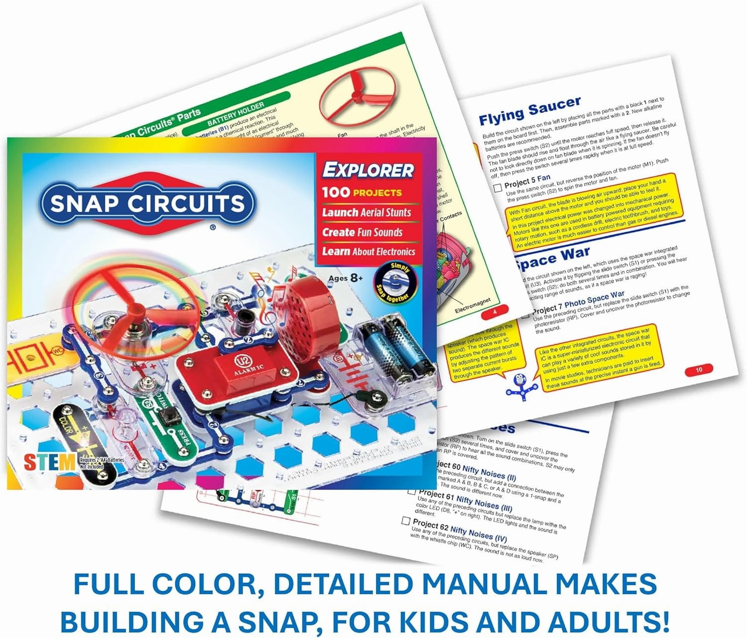 Snap Circuits Jr. SC-100 Electronics Exploration Kit, Over 100 Projects, Full Color Project Manual, 28 Parts, STEM Educational Toy for Kids 8  