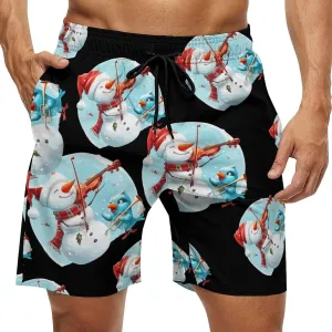 Snowman Playing A Violin Men's Swim Trunks Breathable Bathing Suit Swimming Board Shorts Hawaiian Beach Swimwear