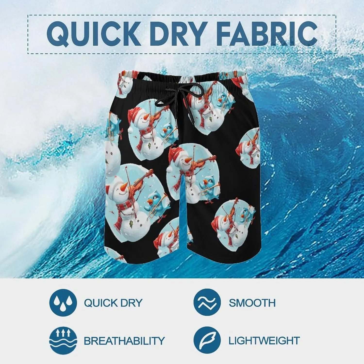 Snowman Playing A Violin Men's Swim Trunks Breathable Bathing Suit Swimming Board Shorts Hawaiian Beach Swimwear