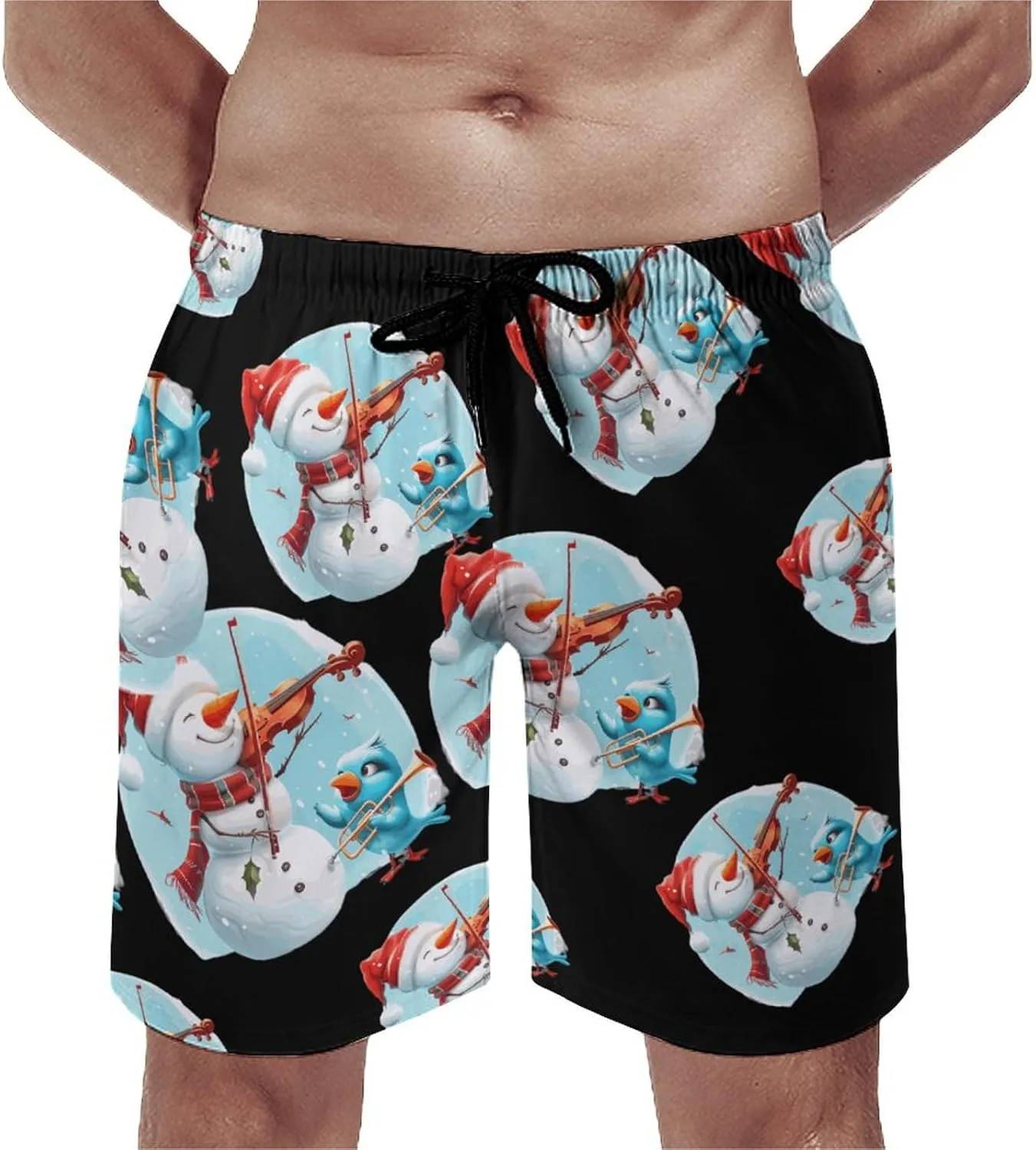 Snowman Playing A Violin Men's Swim Trunks Breathable Bathing Suit Swimming Board Shorts Hawaiian Beach Swimwear