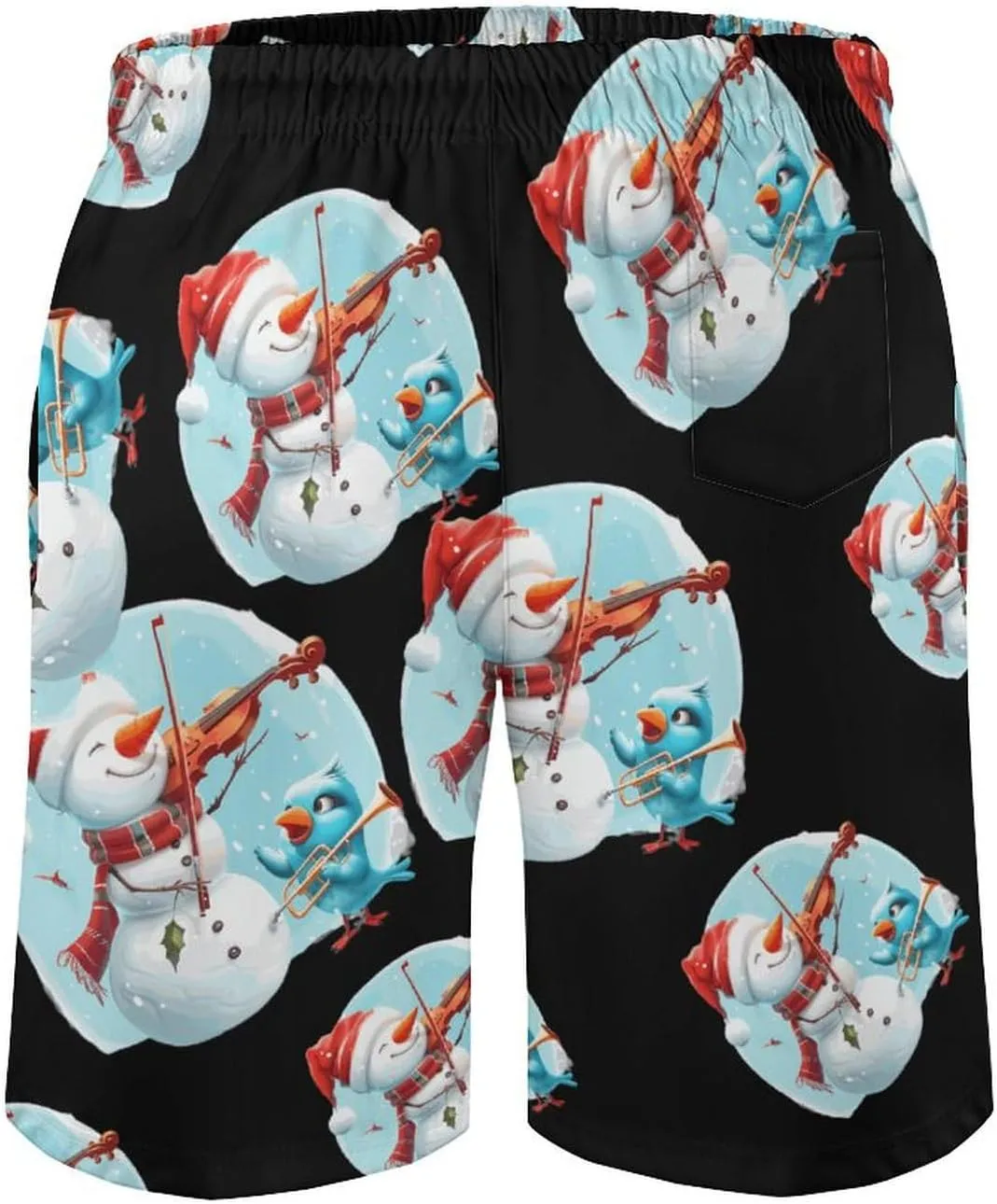Snowman Playing A Violin Men's Swim Trunks Breathable Bathing Suit Swimming Board Shorts Hawaiian Beach Swimwear