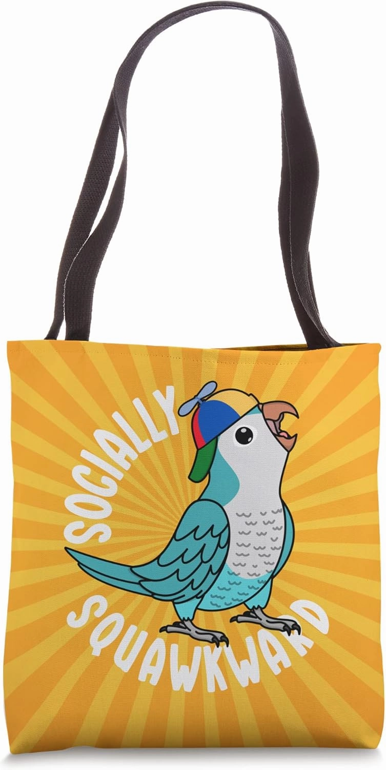 Socially Squawkward Parrot I Blue Monk Parakeet Quaker Tote Bag