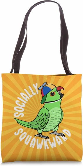 Socially Squawkward Parrot I Green Indian Ringneck Tote Bag