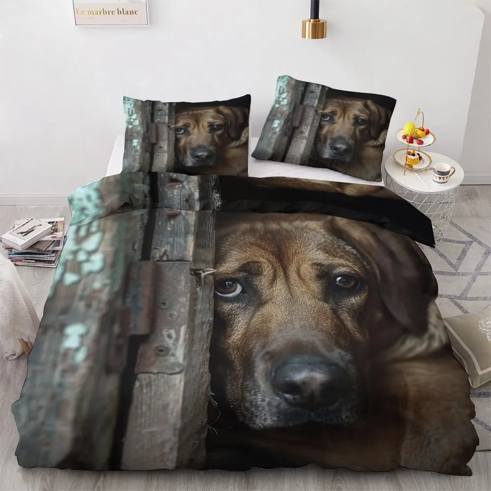 Soft Microfiber Dog Duvet Cover Cal King Size 3D Animal Bedding Set - 3-Piece with Zipper, 2 Pillowcases - Patterned Comforter Cover for Boy and Girl Bedroom Decoration