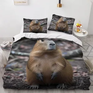 Soft Microfiber Guinea Pig Duvet Cover Cal King Size 3D Animal Bedding Set - 3-Piece with Zipper, 2 Pillowcases - Patterned Comforter Cover for Boy and Girl Bedroom Decoration