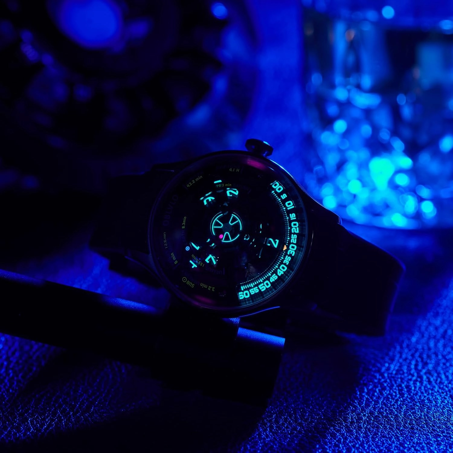 Solar System Luxury Automatic Watch, Black Rubber Band, Unique Planet Display Dial
