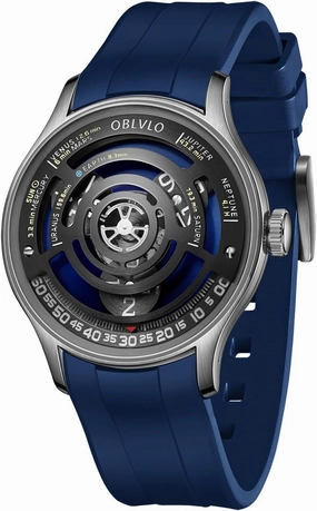 Solar System Luxury Automatic Watch, Black Rubber Band, Unique Planet Display Dial
