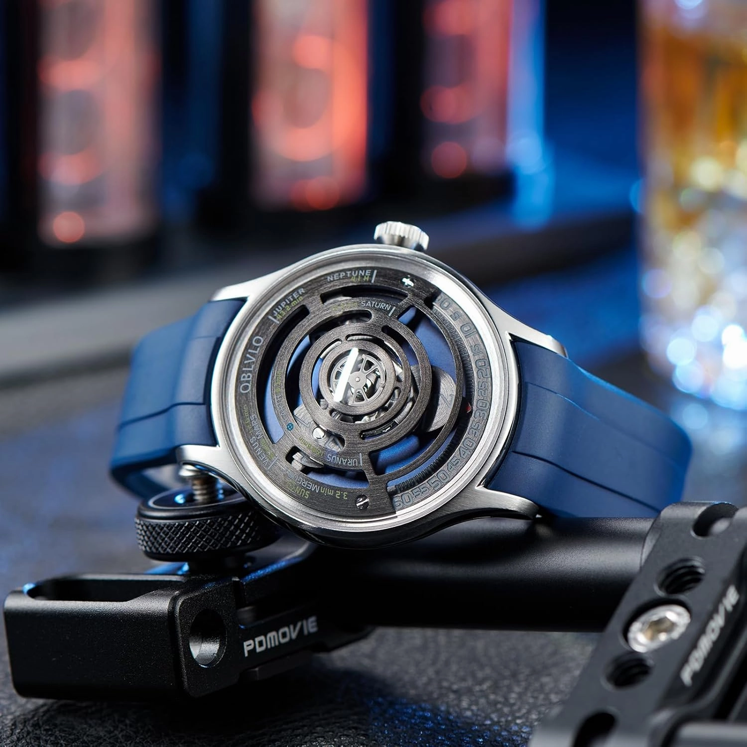 Solar System Luxury Automatic Watch, Black Rubber Band, Unique Planet Display Dial