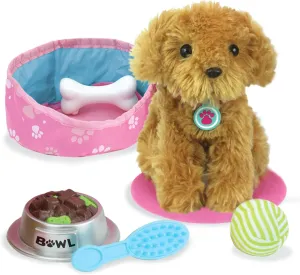 Sophia's 18" Doll 8 pc. Golden Brown Plush Puppy Dog, Carrier, and Accessories Set