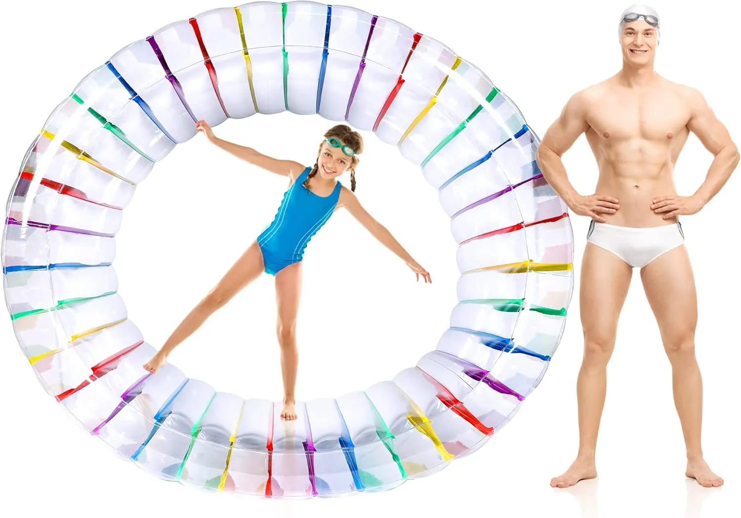 Sosation 73 Inches Giant Inflatable Rolling Wheel Colorful Water Wheel Roller Float Large Swimming Pool Floating Roller Toy for Teens Adults Summer Pool Lake Beach Outdoor Backyard Lawn Party