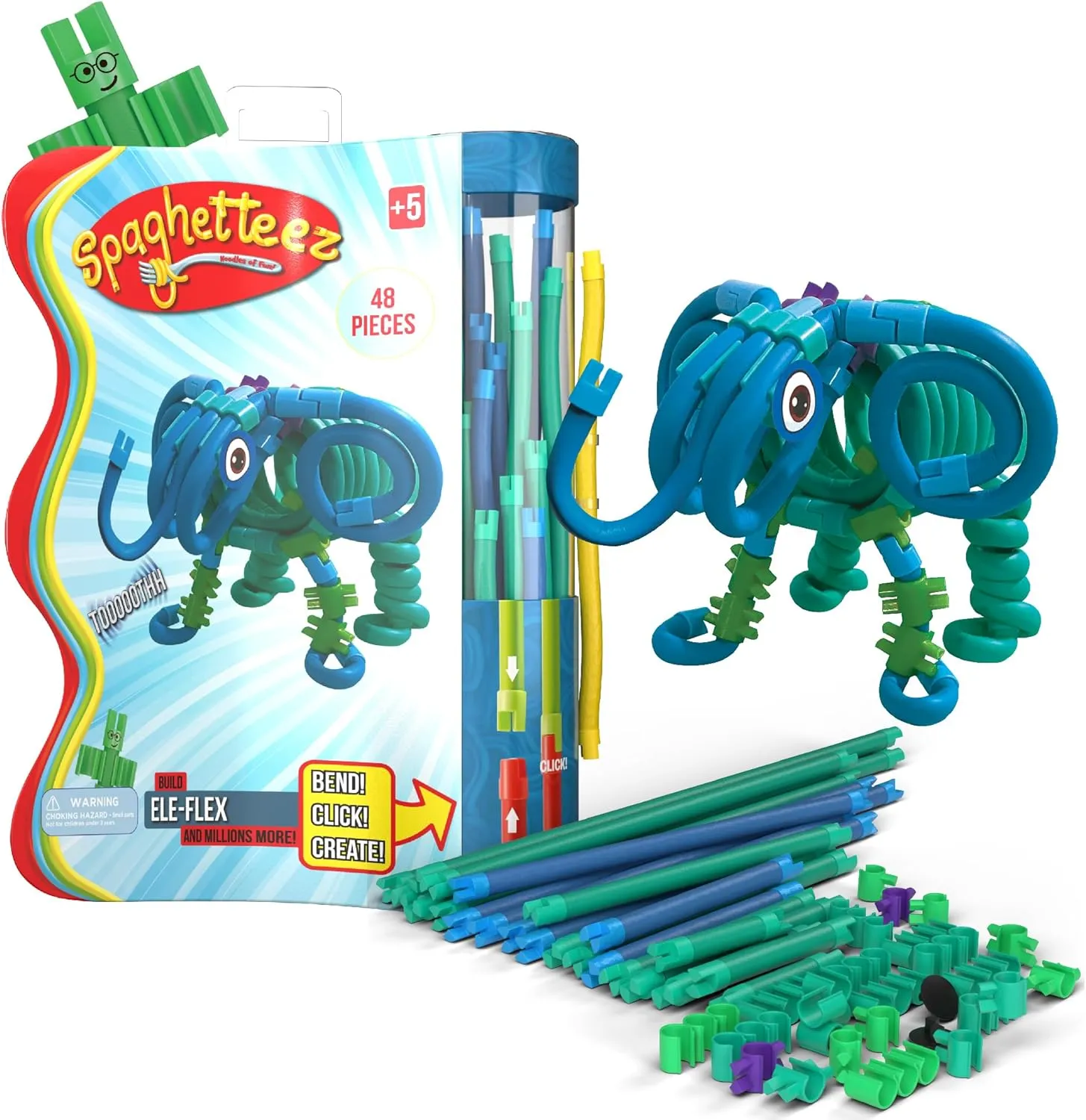 spaghetteez Ele-Flex – Creative and Connectable Elephant Toy for Children – Flexible, Bendable Construction Set – Enhances Problem-Solving Skills, Creativity, and Educational Fun- Ideal for Age 5 
