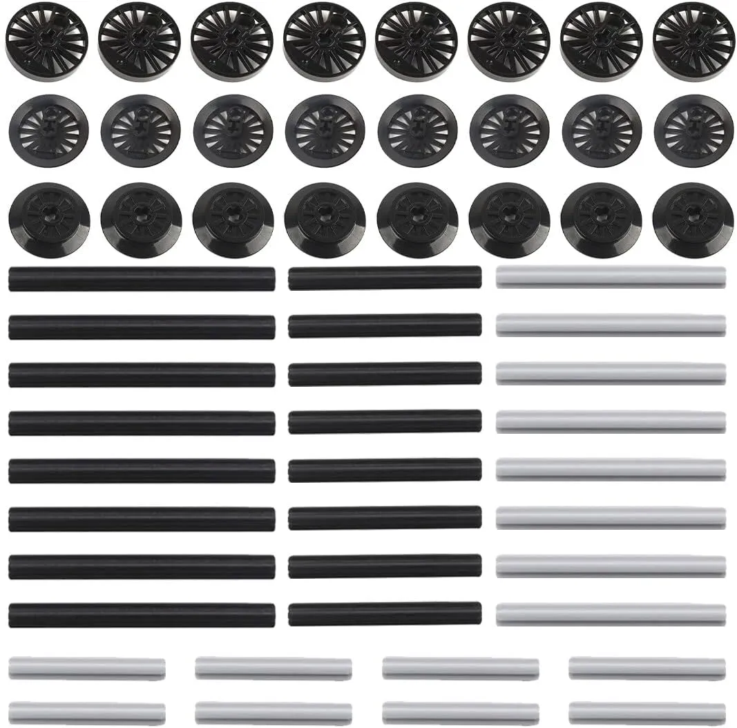 Spare Parts Train Wheel Cross Axle Train Refit Replacement Pieces Set, 56Pcs DIY Assembly Toy for Adults Teens Creative 2024 Christmas-Black