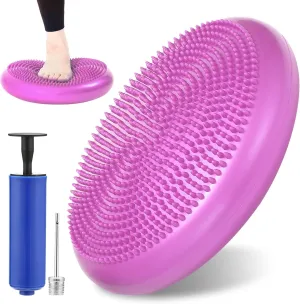 Special Supplies Stability Cushion Balance Pad for Core Strength Trainer and Flexibility, Tactile Sensory Disc for Standing or Sitting, Soft Molded Spike Surface, Includes Air Pump (Purple)