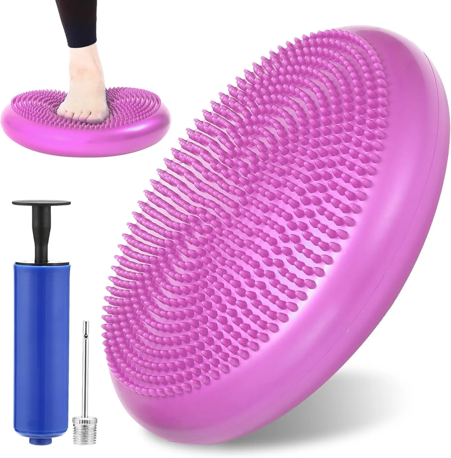 Special Supplies Stability Cushion Balance Pad for Core Strength Trainer and Flexibility, Tactile Sensory Disc for Standing or Sitting, Soft Molded Spike Surface, Includes Air Pump (Purple)