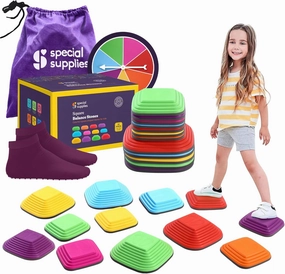 Special Supplies Stepping Stones for Kids Indoor and Outdoor Balance Blocks Promote Coordination, Balance, Strength Child Safe Rubber, Non-Slip Edging (Multi-Color, 12)