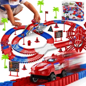 Spider Race Track Toy for Boys 4-6, Race Car Set with 2 Spider Cars, DIY Flexible Tracks Playset, Toddler STEM Building Toys for Girls, Birthday Gift for Kids Ages 3 4 5 6