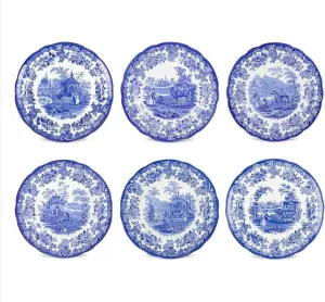 Spode Blue Room Collection Plates | Set of 6 | Dinner, Salad, Pasta, and Appetizer Plate | 10.5-Inch | Fine Earthenware | Microwave and Dishwasher Safe | Made in England (Zoological)