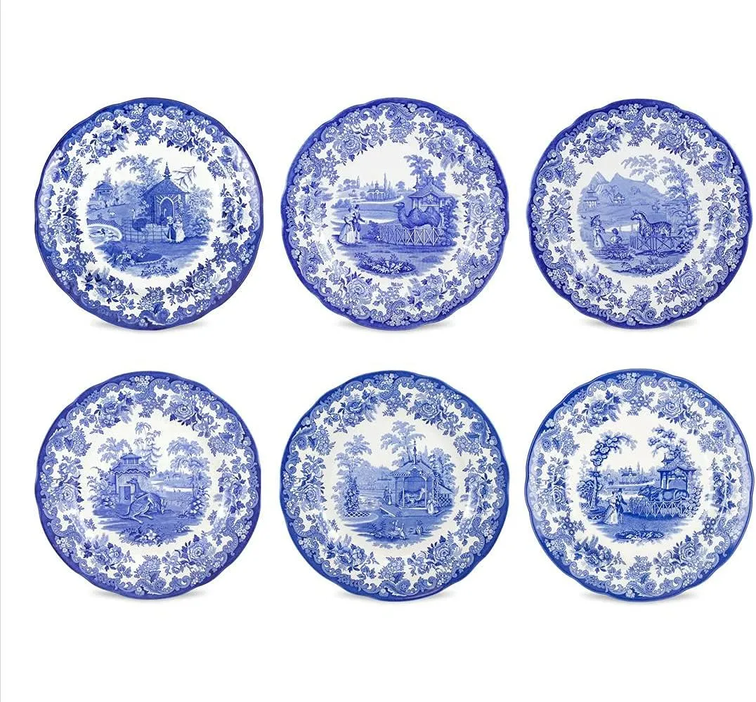 Spode Blue Room Collection Plates | Set of 6 | Dinner, Salad, Pasta, and Appetizer Plate | 10.5-Inch | Fine Earthenware | Microwave and Dishwasher Safe | Made in England (Zoological)
