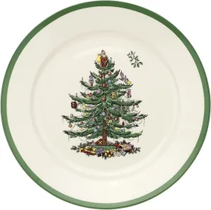 Spode Christmas Tree Luncheon Plate, 9-Inch Porcelain Dinner & Appetizer Plate, Holiday-Themed Serving Plate, Microwave & Dishwasher Safe, Festive Collectible Seasonal Dining Plate