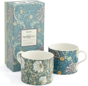 Spode Morris & Co Porcelain Mugs, Set of 2 - Seaweed & Pimpernel - Ceramic Drinkware Gift Boxed - Elegant English Tableware for Tea, Coffee, Hot Beverages - Dishwasher & Microwave Safe