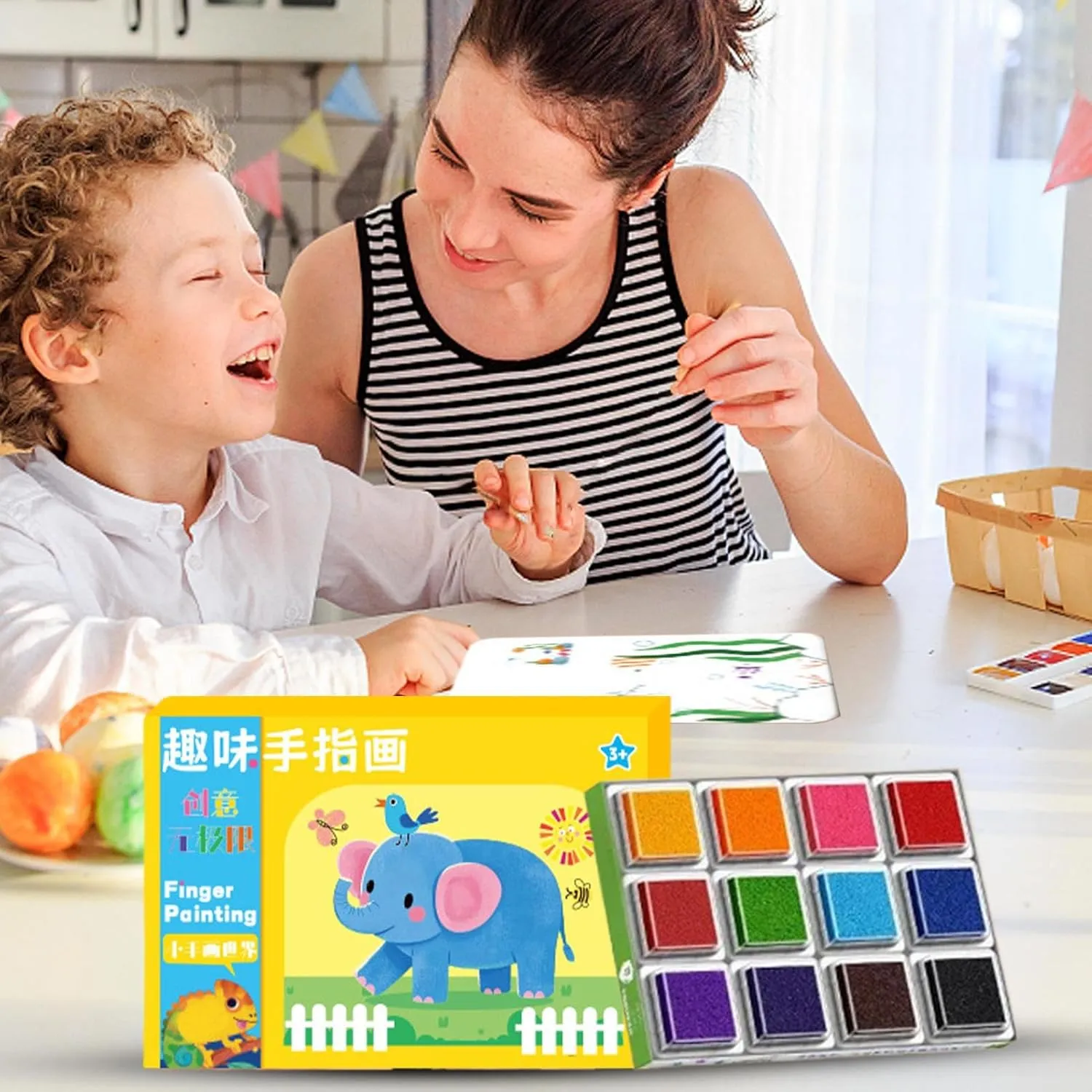 Sponge Finger Painting Kit - Washable Stamping Ink Pads,Drawing Supplies Pottery Craft Supplies Decoration School Classroom Home Party Children Toddler